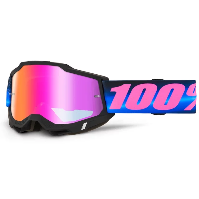 Motocross Goggles 100% Accuri 2 Mirror - Magnus černá, červené plexi - Superdome modro-růžová, červené plexi