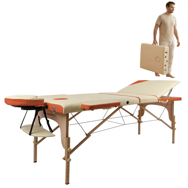 Massage Table inSPORTline Japane 195x70x62-84 cm 3-Piece Wooden - Black - White-Orange