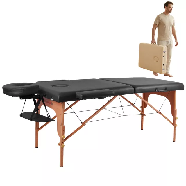 Massage Table inSPORTline Taisage 186x70x62-84 cm 2-Piece Wooden - Grey - Black