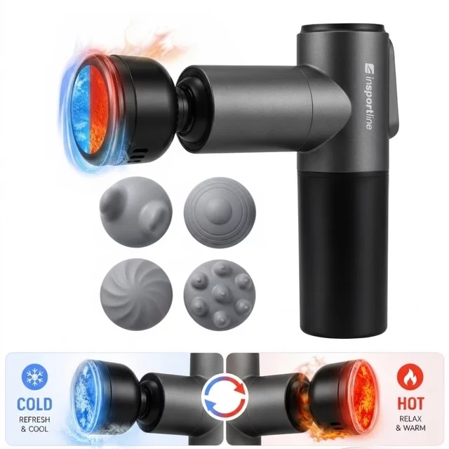 Massage Gun with Heated/Cooling Attachment inSPORTline IceBlaze • 2,400 mAh • 1,600–2,800 RPM • Up to 6 mm