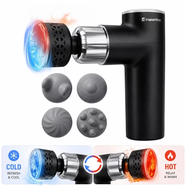 Massage Gun with Heated/Cooling Attachment inSPORTline ChillFrost • 1,800 mAh • 1,600–2,800 RPM • Up to 6 mm - Black - Black