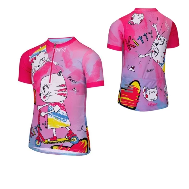 Children’s Cycling Jersey Etape Rio - Blue - růžová (kočka)