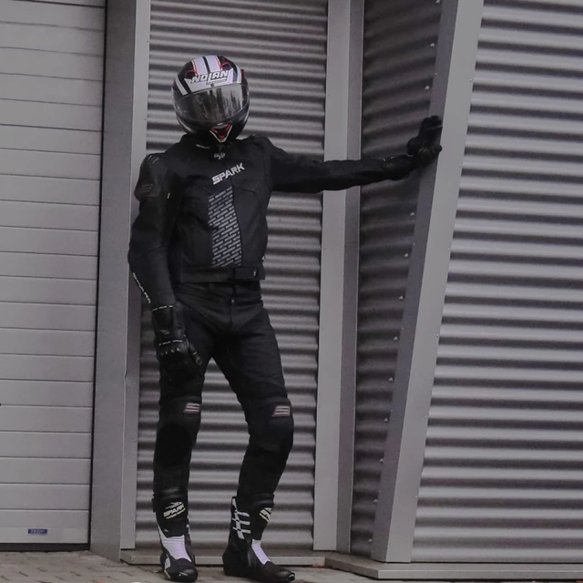 Men’s Leather Moto Pants Spark ProComp - Black-White-Fluo