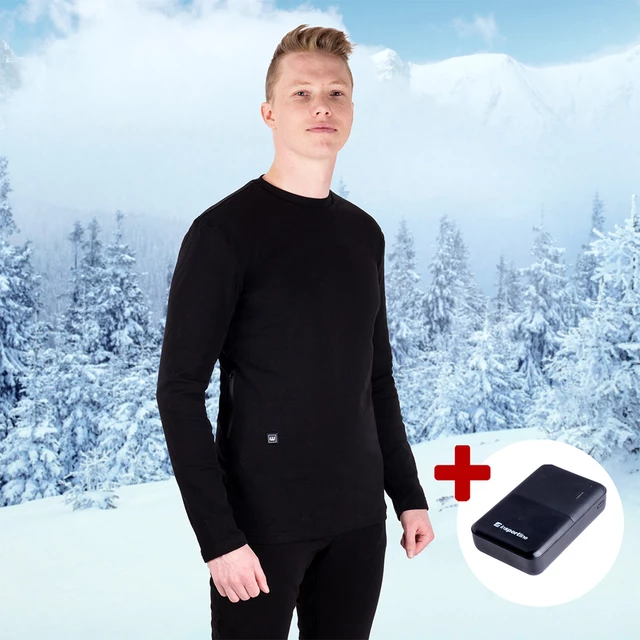 Men’s Heated T-Shirt W-TEC Insulong w/ 10,000 mAh Power Bank - Black