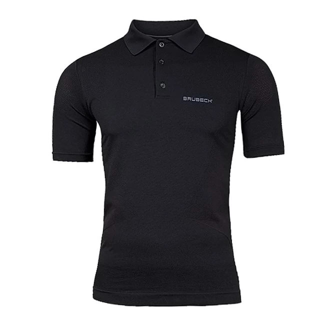 Men's functional T-shirt Polo Brubeck PRESTIGE with collar - Black