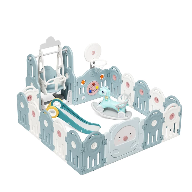 Plastic Playpen w/ Accessories inSPORTline Piglino 178 x 184 cm - Blue - Blue