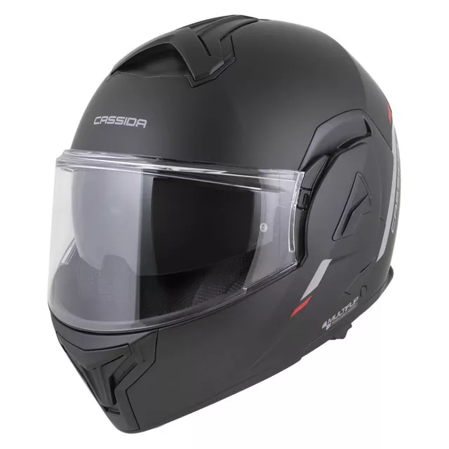Flip-Up Motorcycle Helmet Cassida MultiFlip Solid P/J - černá matná/červená/šedá