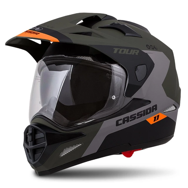 Motorcycle Helmet Cassida Tour 1.1 Spectre - Matt Army Green/Grey/Orange/Black - Matt Army Green/Grey/Orange/Black