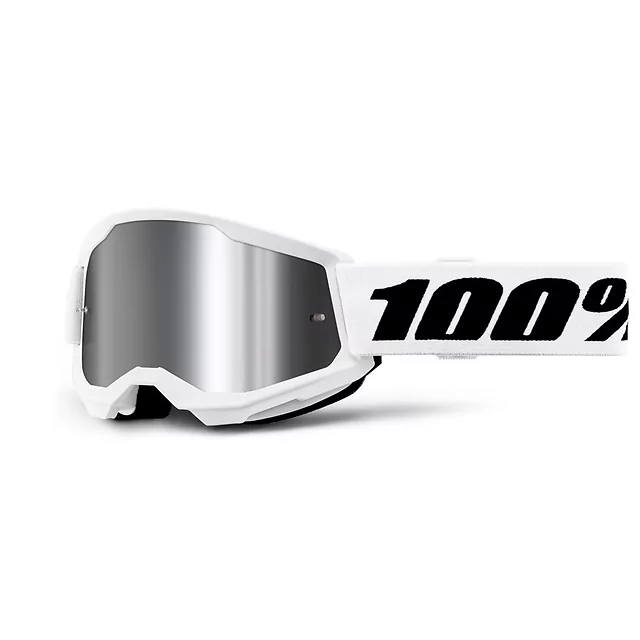 Junior Motocross Goggles 100% Strata 2 Junior Mirror - White, stříbrné plexi - White, stříbrné plexi