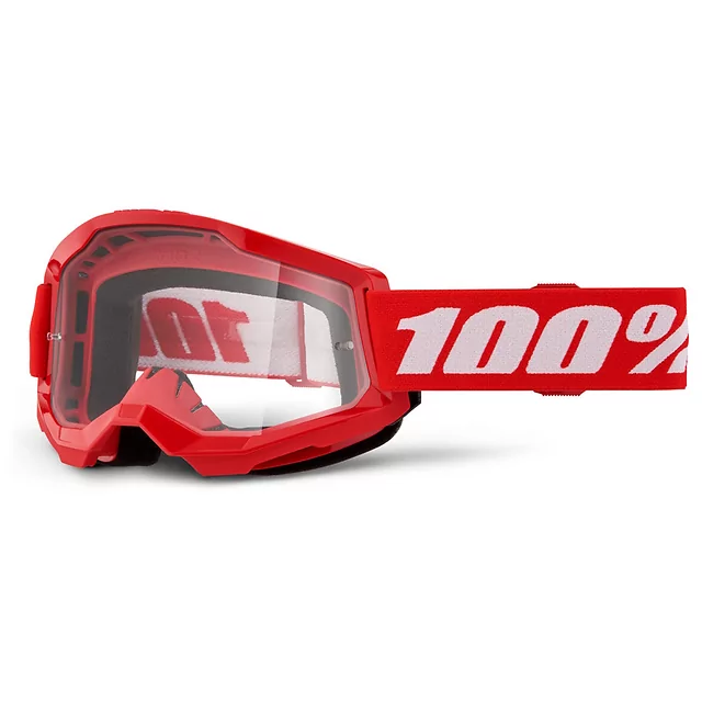 Children’s Motocross Goggles 100% Strata 2 Youth - Red, Clear Plexi - Red, Clear Plexi