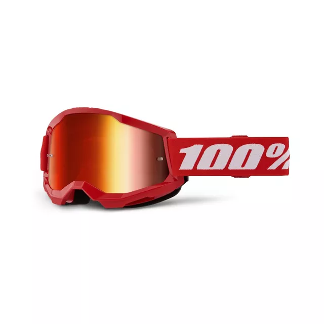 Motocross Goggles 100% Strata 2 New Mirror - Black, Silver Plexi - Červená, červené plexi