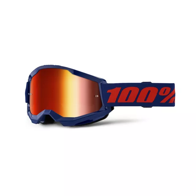 Motocross Goggles 100% Strata 2 New Mirror - Black, Silver Plexi - Modré, červené plexi