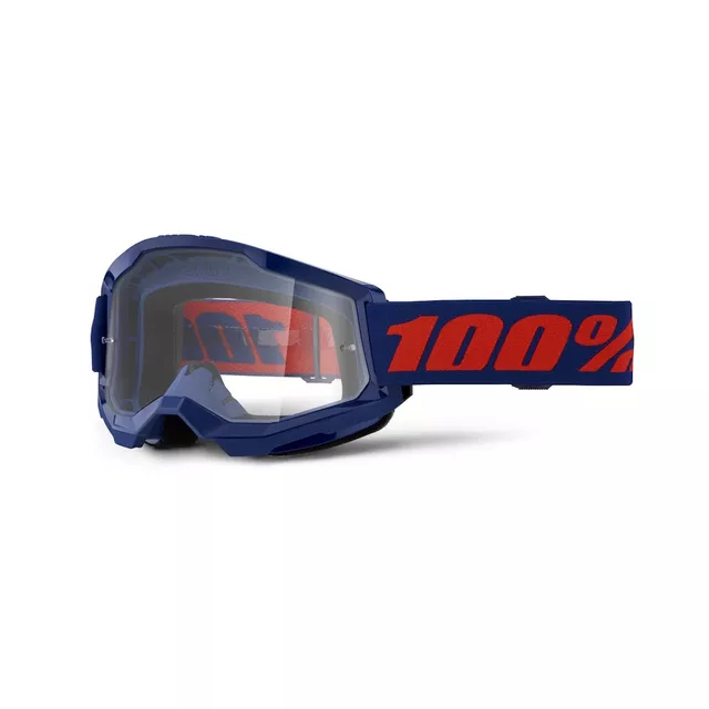 Motocross Goggles 100% Strata 2 New - War camo, čiré plexi - Blue-Red modro-červená, čiré plexi
