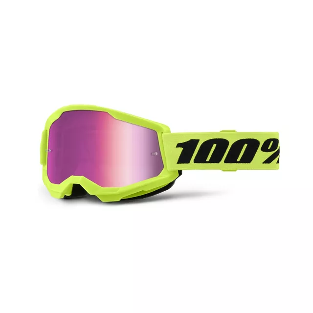 Motocross Goggles 100% Strata 2 New Mirror - Black, Silver Plexi - Neon žluté, růžové plexi