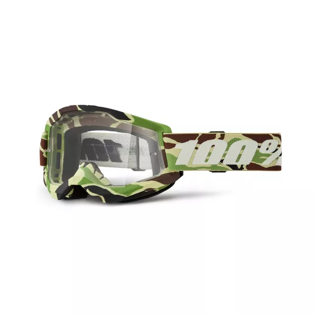 Motocross Goggles 100% Strata 2 New - War camo, čiré plexi - War camo, čiré plexi