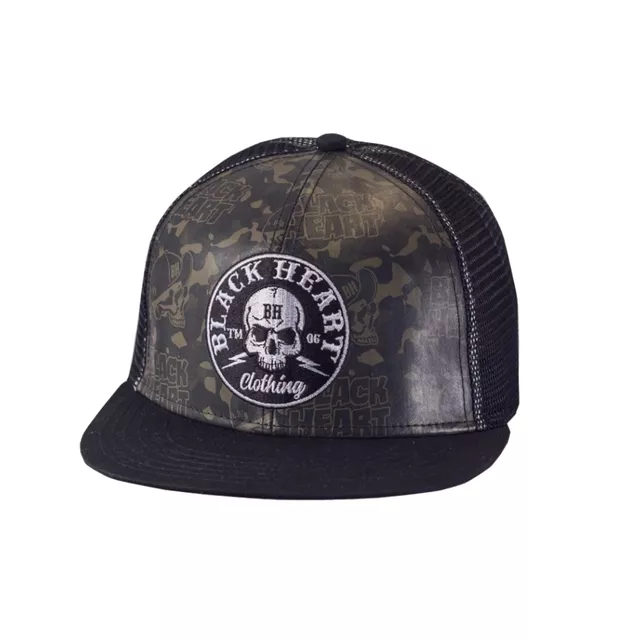 Snapback Hat BLACK HEART Bastard Skull Trucker - Khaki-Black
