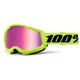 Junior Motocross Goggles 100% Strata 2 Junior Mirror - White, stříbrné plexi - Neon Yellow, růžové plexi