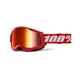 Motocross Goggles 100% Strata 2 New Mirror - Black, Silver Plexi - Červená, červené plexi